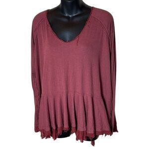 We the free womens small bohemian ribbed frayed peplum style oversized top